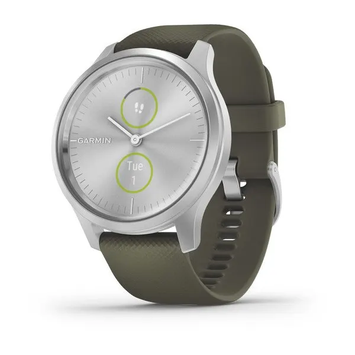 Garmin Vivomove Style Silver WW with moss silicone band (Newly Overhauled)